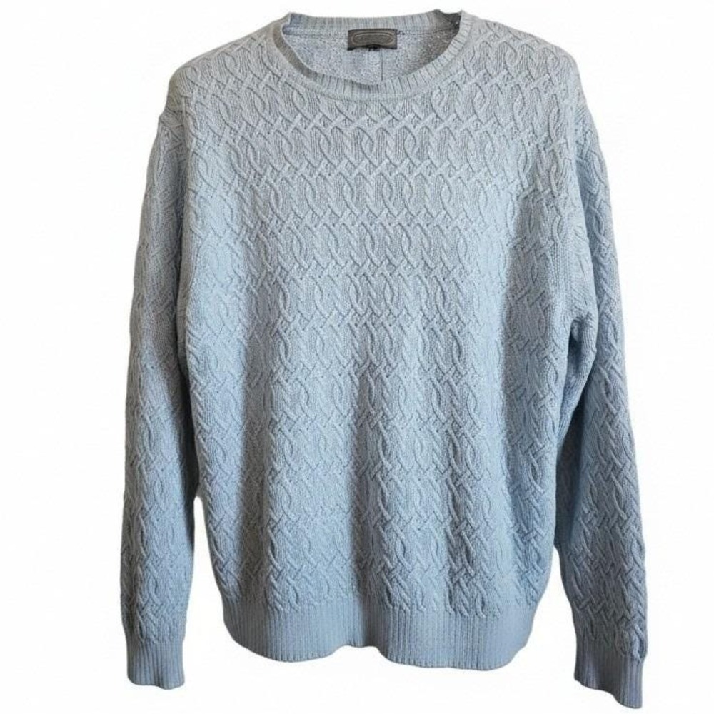 Talbots Mens XL‎ Vintage Cable Knit Sweater Light Blue Cotton Silk Blend Y2K